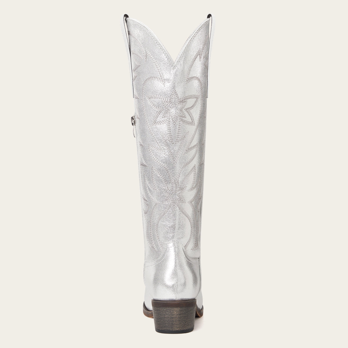 The Molly Wood - Metallic Silver Starburst Embroidered Tall Western Cowgirl Boots with Side Zipper