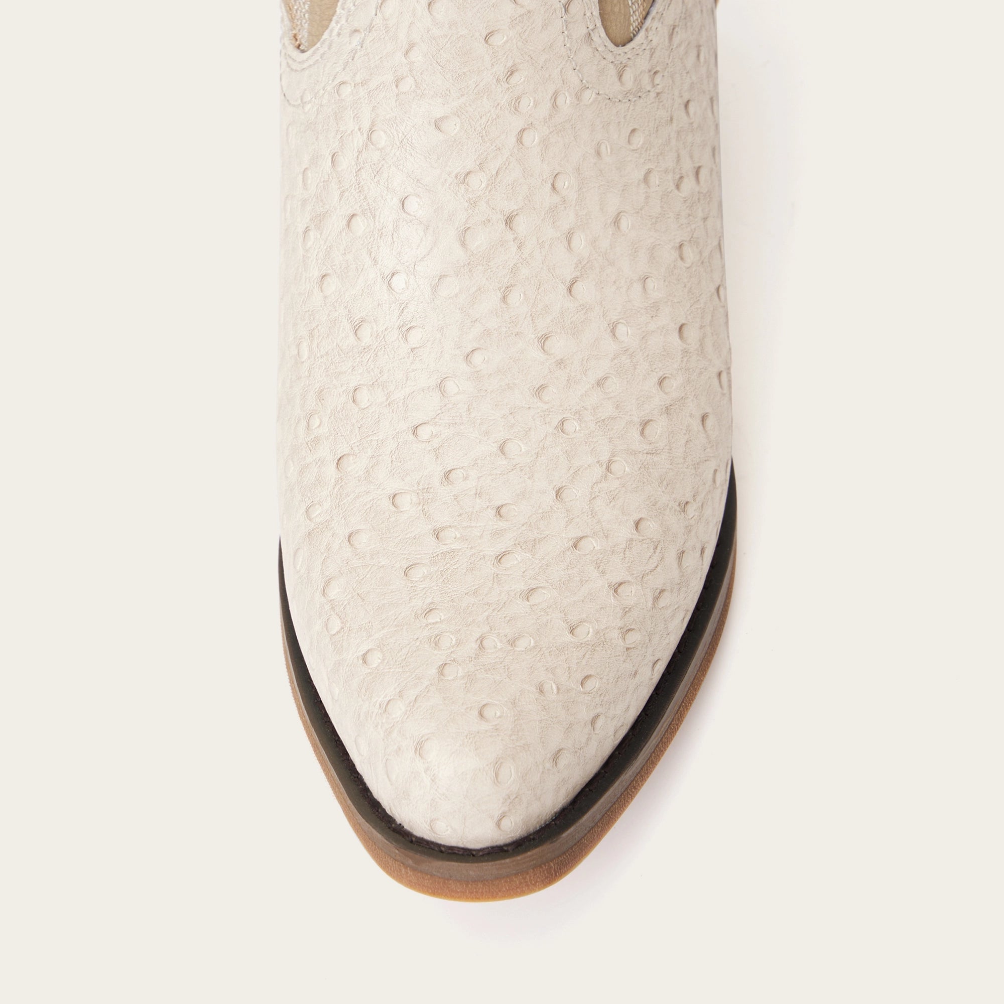 The Saguaro - Cream Ostrich-Inspired Snip Toe Cowgirl Boots with Side Zipper