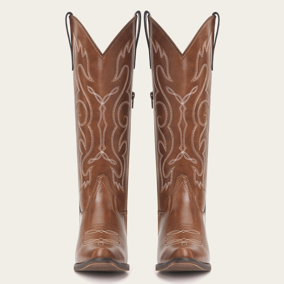 The Cheyenne - Brown Vintage Scroll Embroidered Snip Toe Cowgirl Boots with Side Zipper