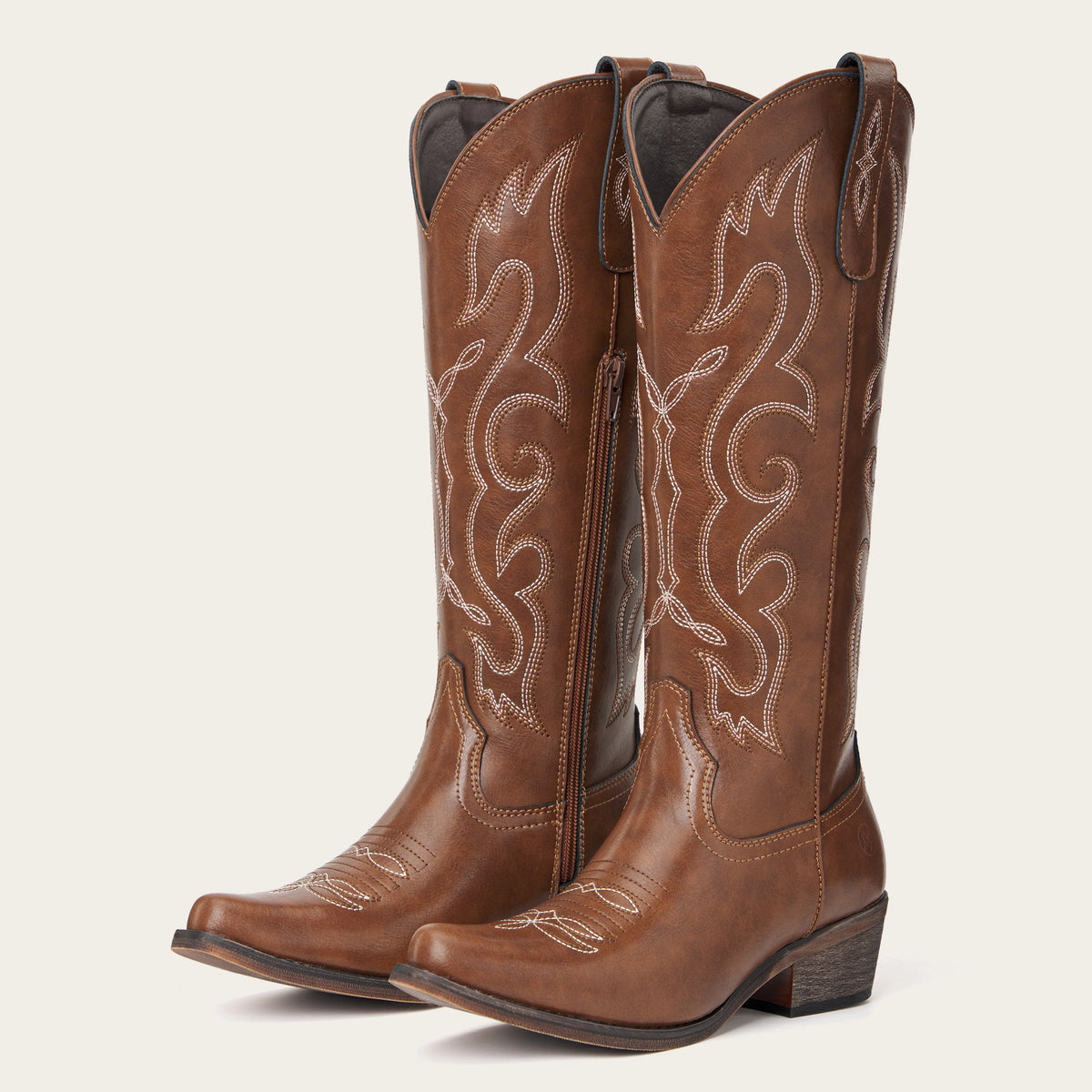 The Cheyenne - Brown Vintage Scroll Embroidered Snip Toe Cowgirl Boots with Side Zipper