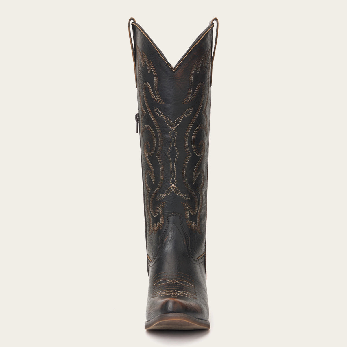 The Cheyenne - DarkBrown Scroll Embroidered Snip Toe Cowgirl Boots with Side Zipper
