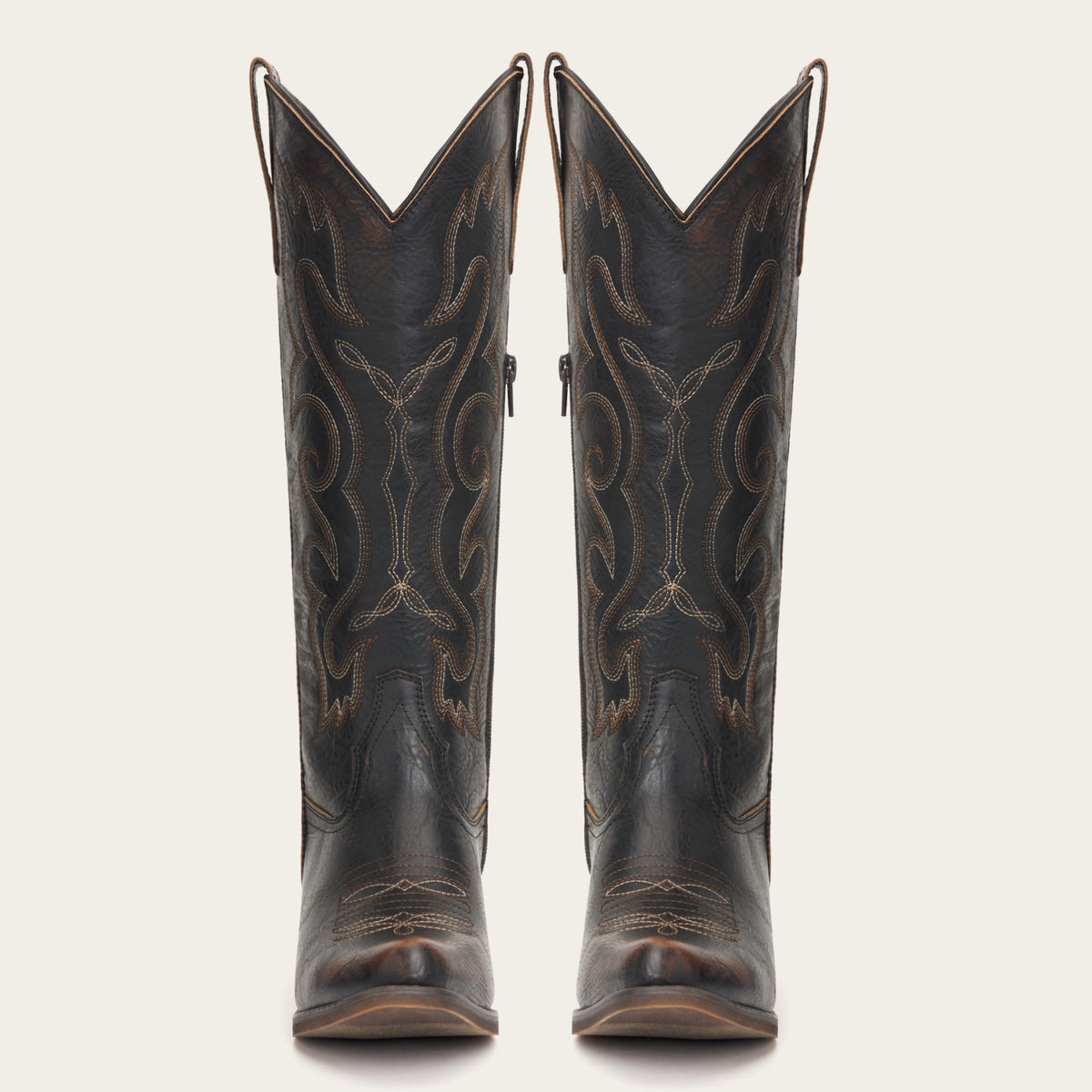 The Cheyenne - DarkBrown Scroll Embroidered Snip Toe Cowgirl Boots with Side Zipper