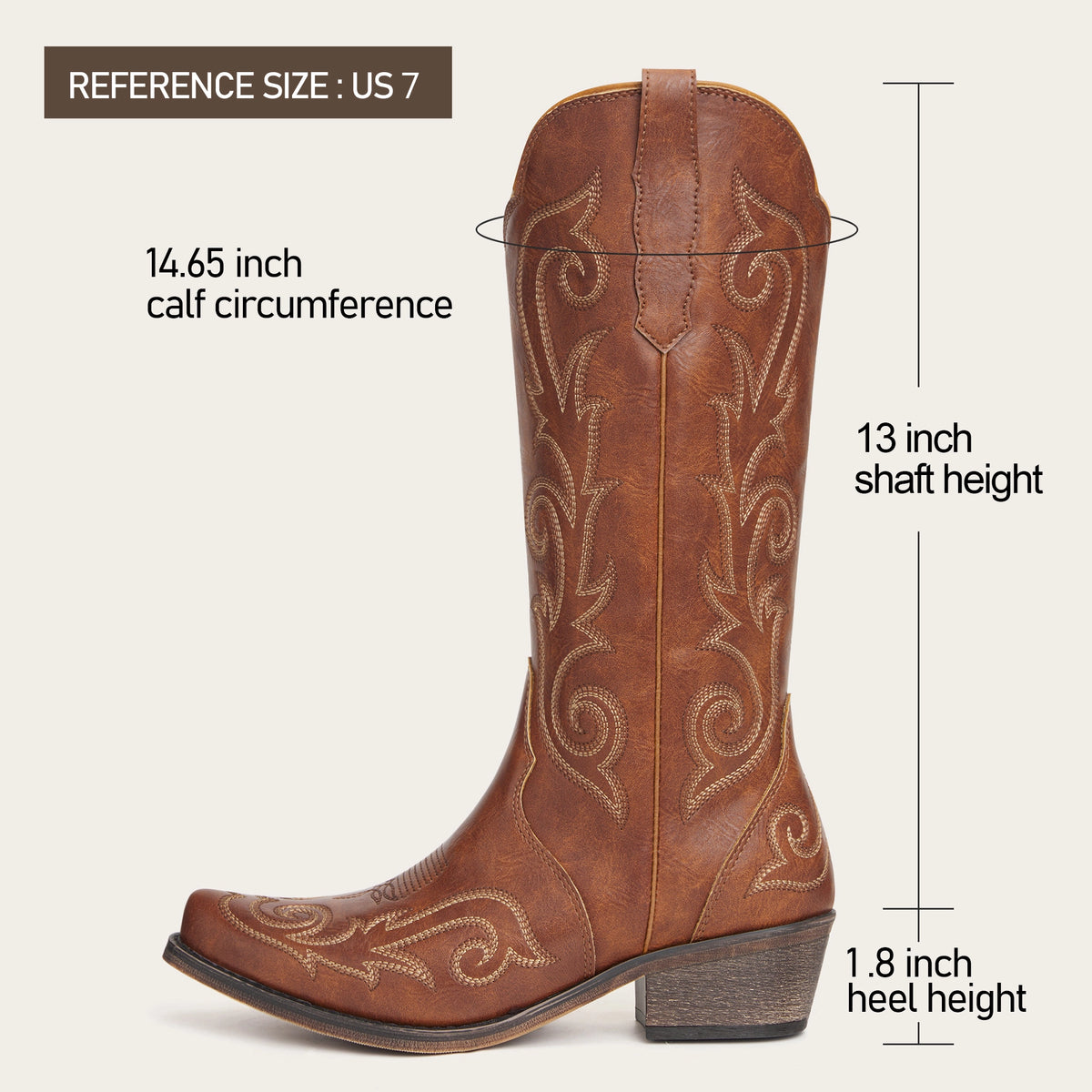 The Jolene - Cognac Scroll Embroidered Snip Toe Cowgirl Boots with Side Zipper