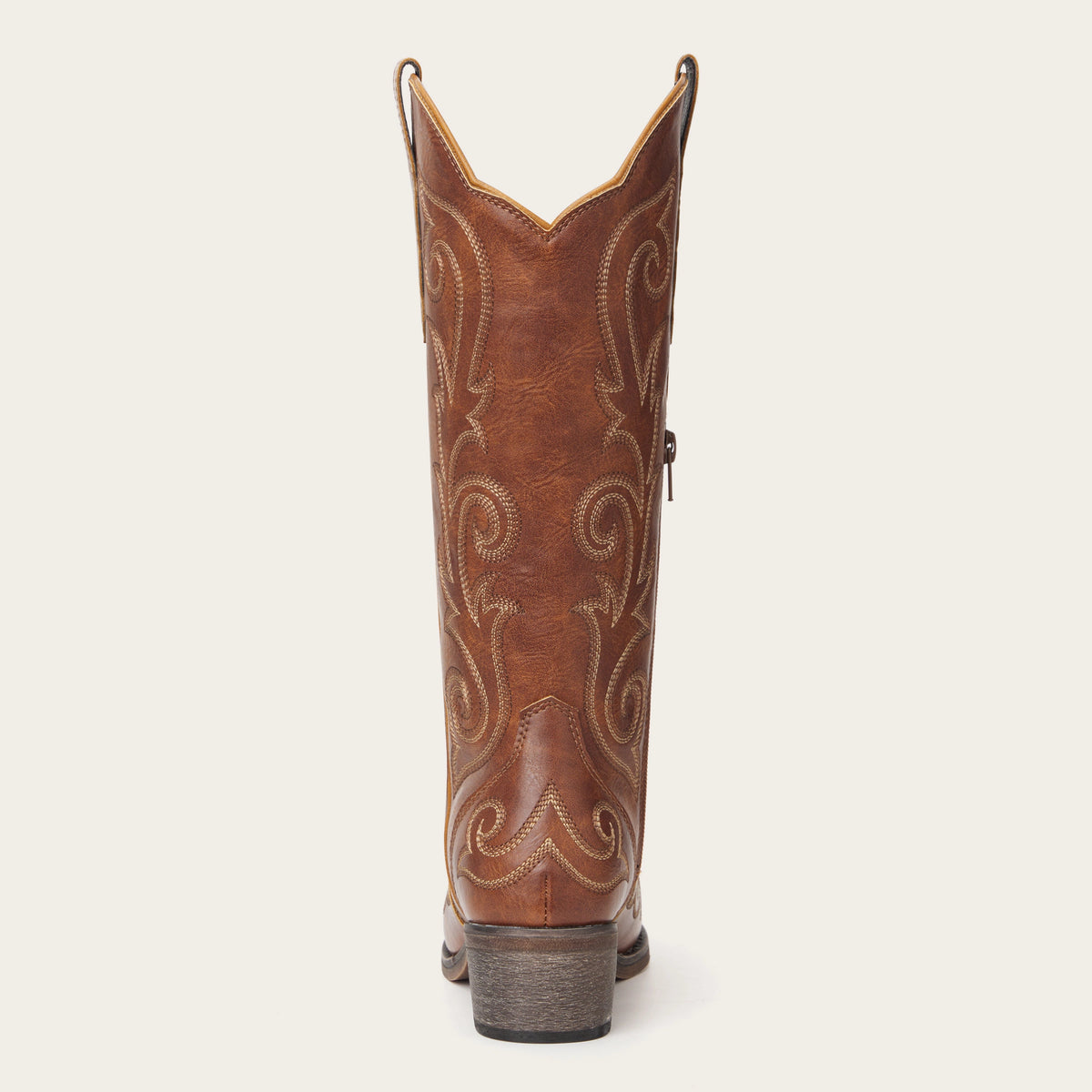 The Jolene - Cognac Scroll Embroidered Snip Toe Cowgirl Boots with Side Zipper