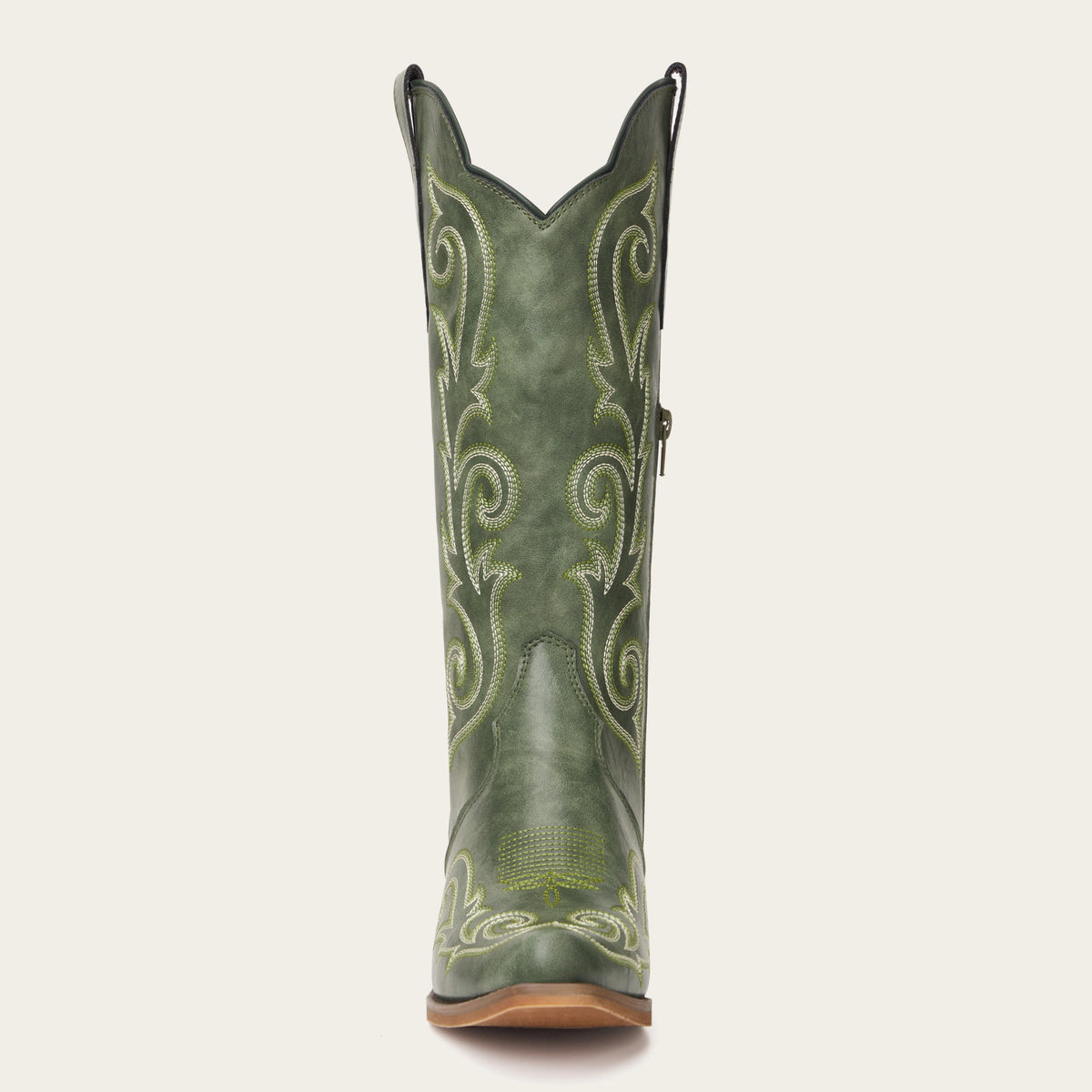 The Jolene - Sage Green Scroll Embroidered Snip Toe Cowgirl Boots with Side Zipper