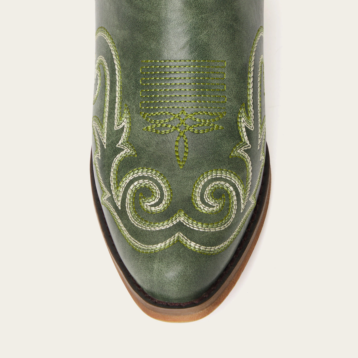 The Jolene - Sage Green Scroll Embroidered Snip Toe Cowgirl Boots with Side Zipper