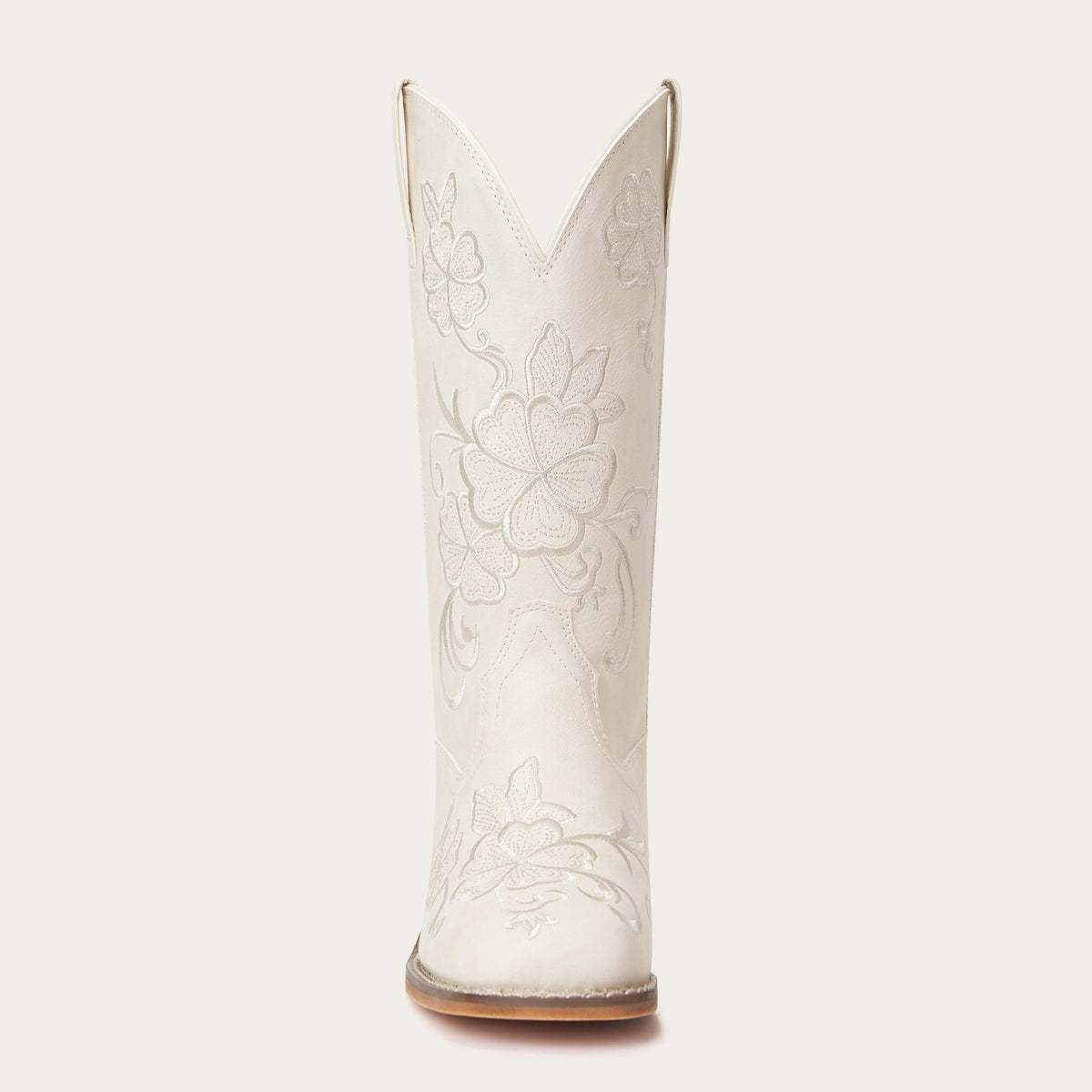 The Magnolia - Cream Floral Embroidered Square Toe Short Cowgirl Boots with Low Heel