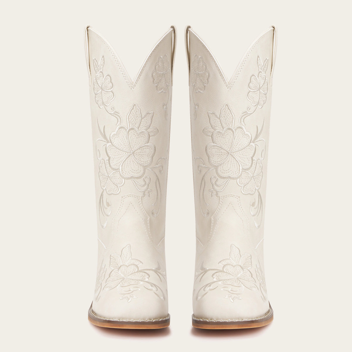 The Magnolia - Cream Floral Embroidered Square Toe Short Cowgirl Boots with Low Heel