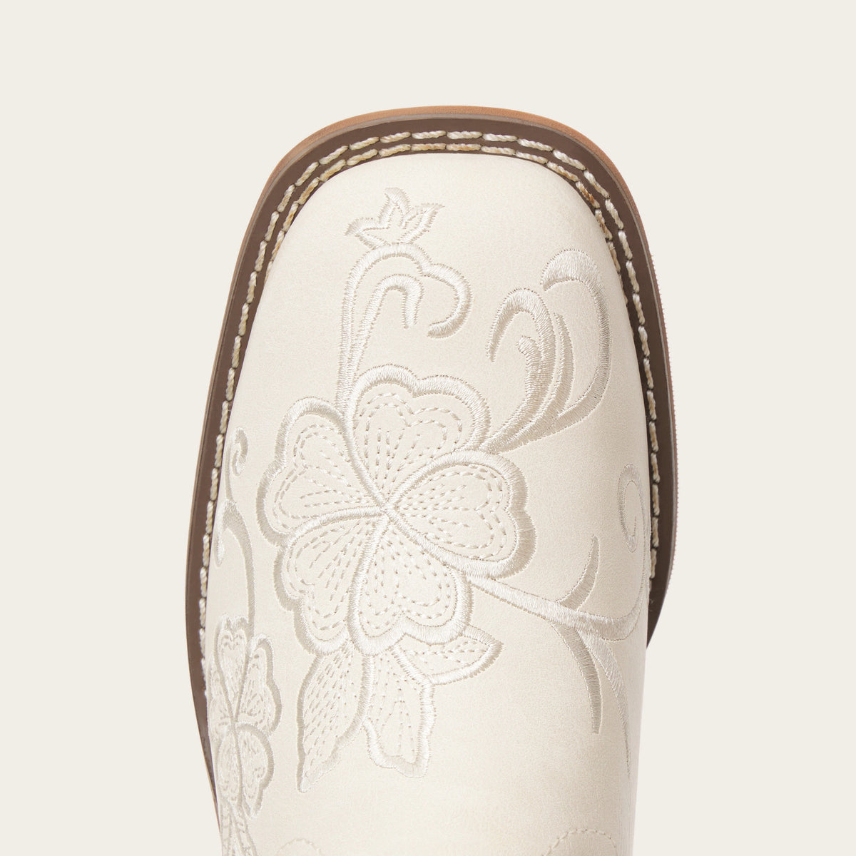 The Magnolia - Cream Floral Embroidered Square Toe Short Cowgirl Boots with Low Heel