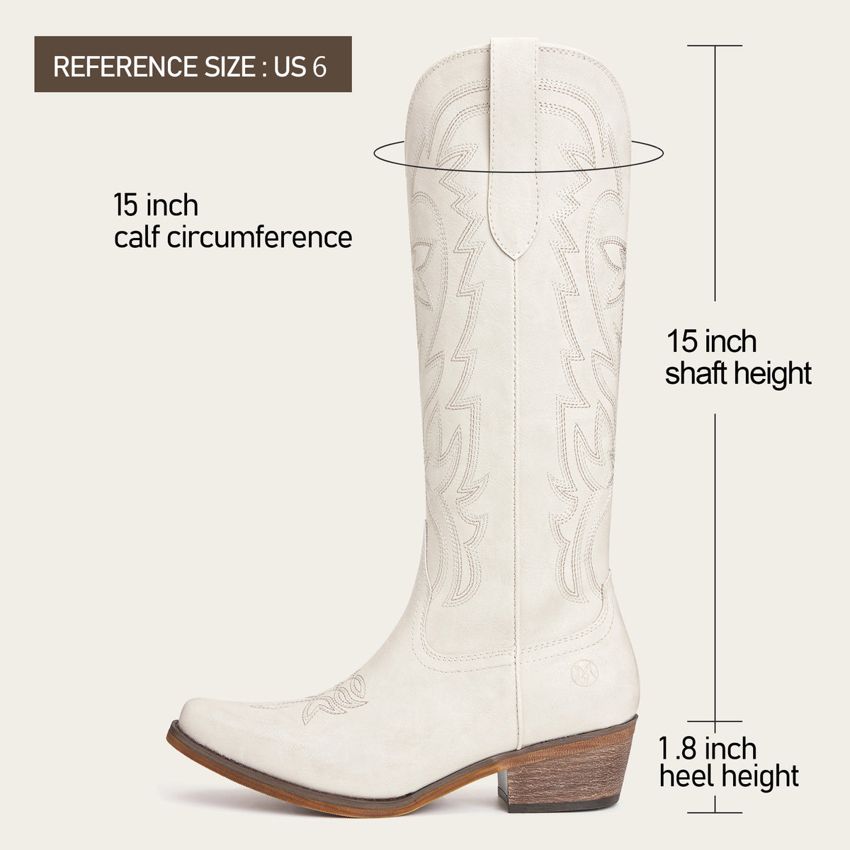 The Molly Wood - Cream Starburst Embroidered Tall Western Cowgirl Boots with Side Zipper