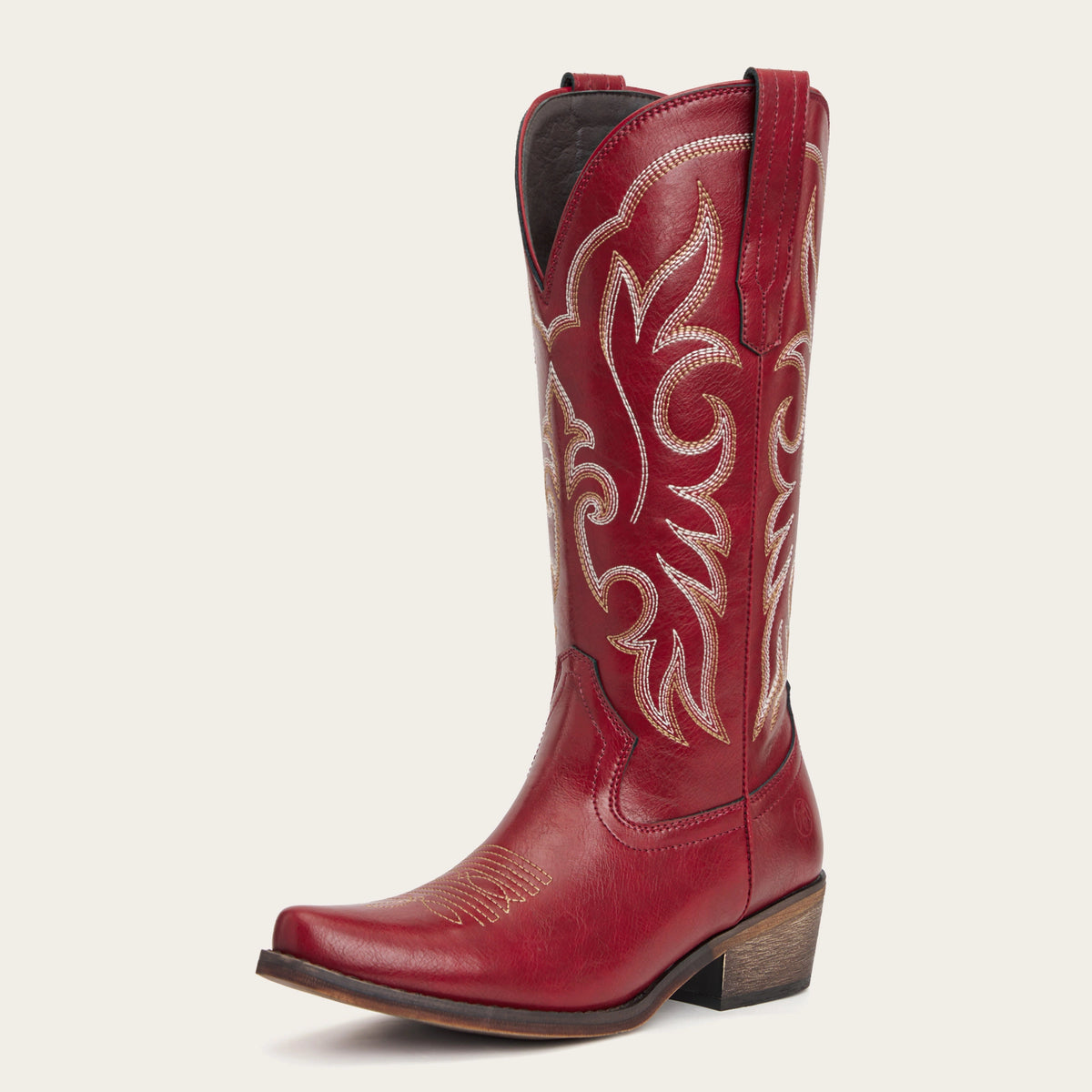 The Loretta - Red Flame Embroidered Cowgirl Boots with Side Zipper