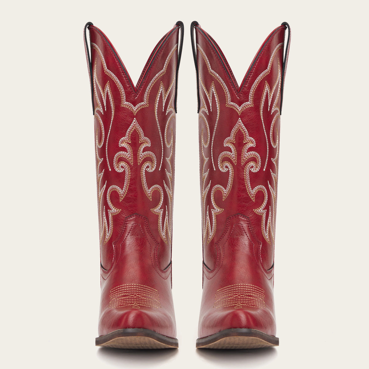 The Loretta - Red Flame Embroidered Cowgirl Boots with Side Zipper