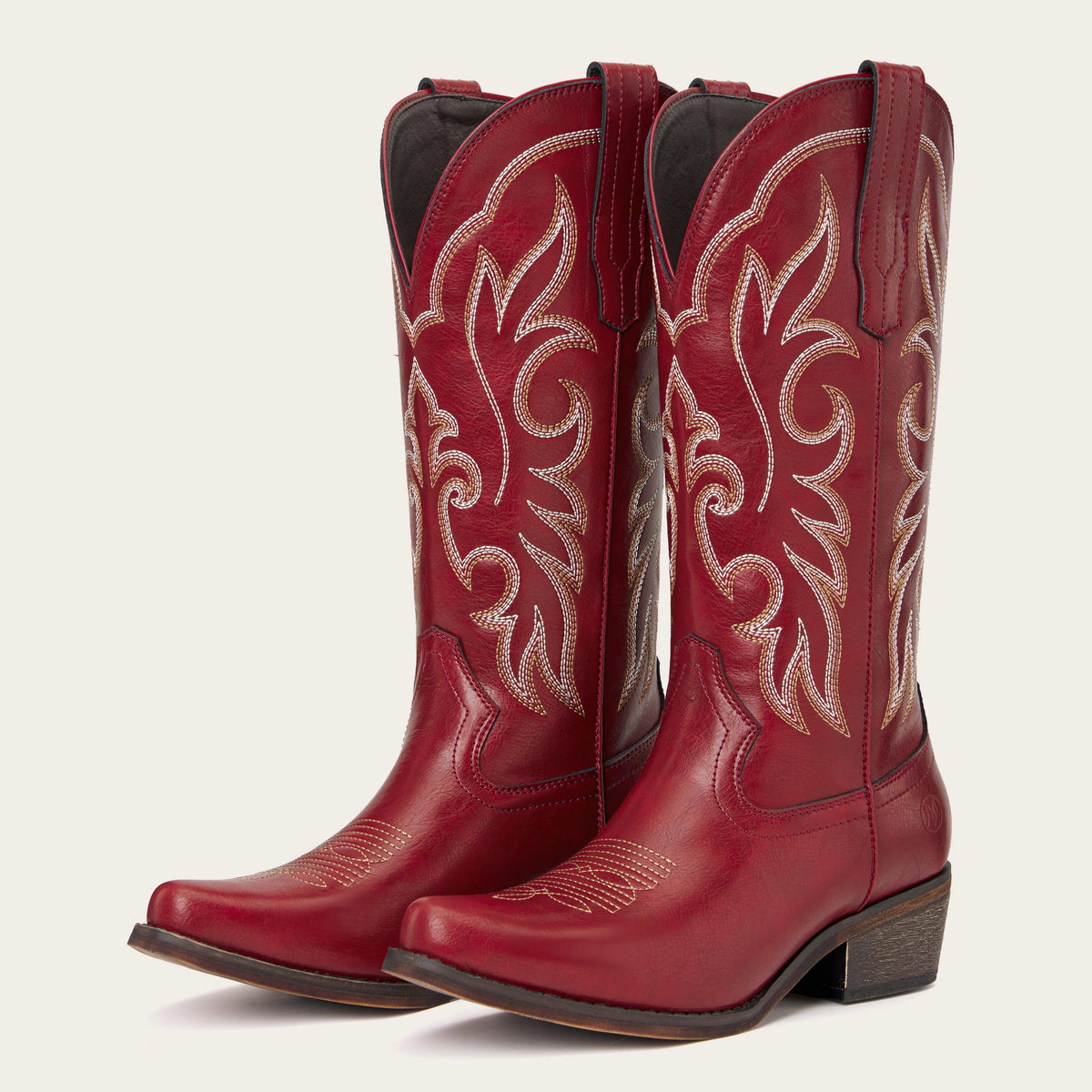 The Loretta - Red Flame Embroidered Cowgirl Boots with Side Zipper