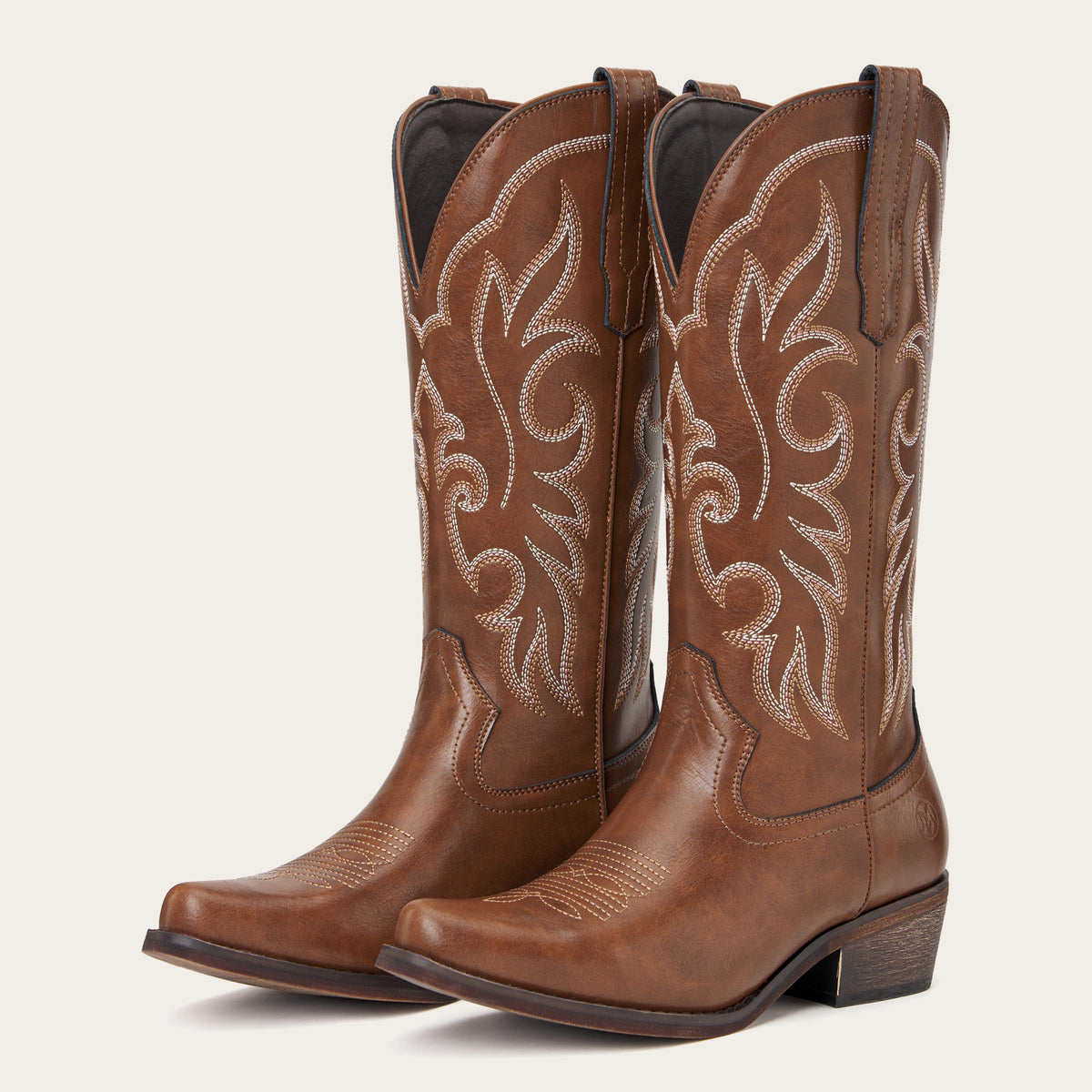 The Loretta - Brown Flame Embroidered Cowgirl Boots with Side Zipper