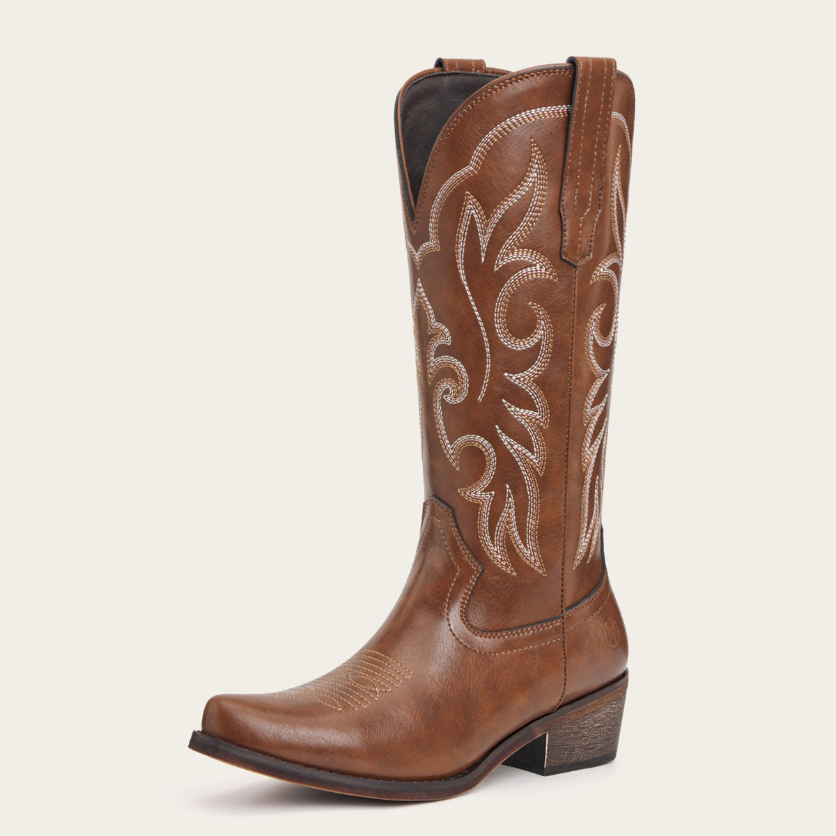 The Loretta - Brown Flame Embroidered Cowgirl Boots with Side Zipper