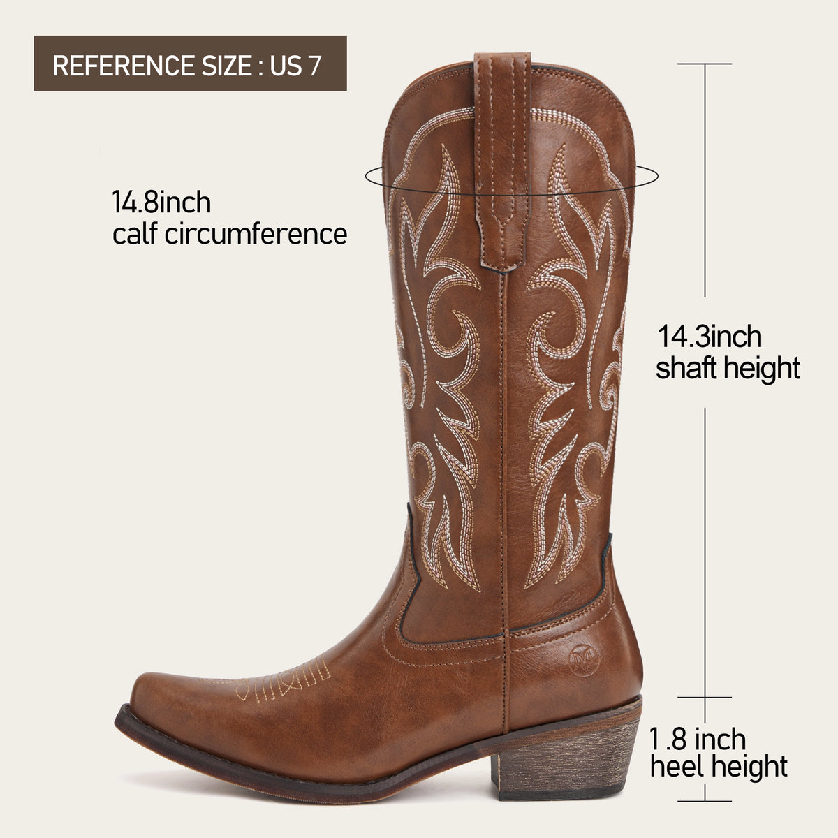 The Loretta - Brown Flame Embroidered Cowgirl Boots with Side Zipper