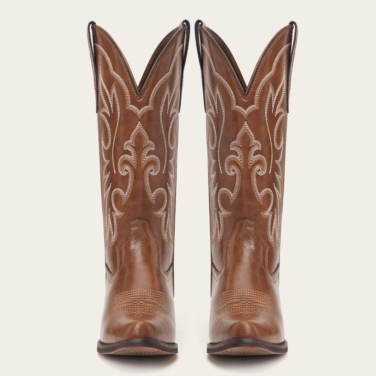 The Loretta - Brown Flame Embroidered Cowgirl Boots with Side Zipper