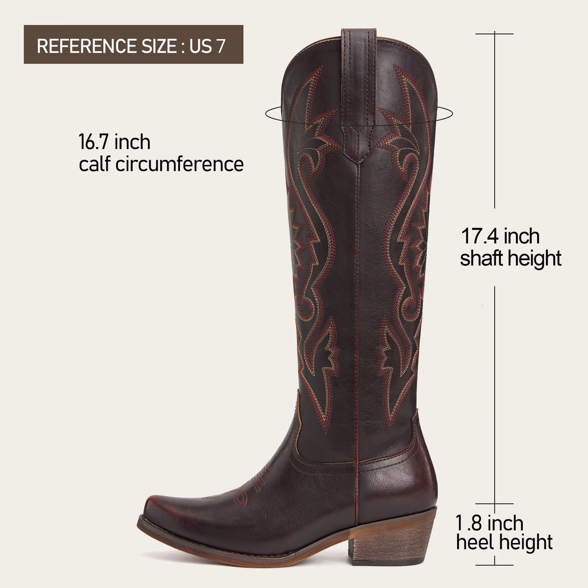 The Roswell - Mahogany Tall Embroidered Cowgirl Boots with Side Zipper