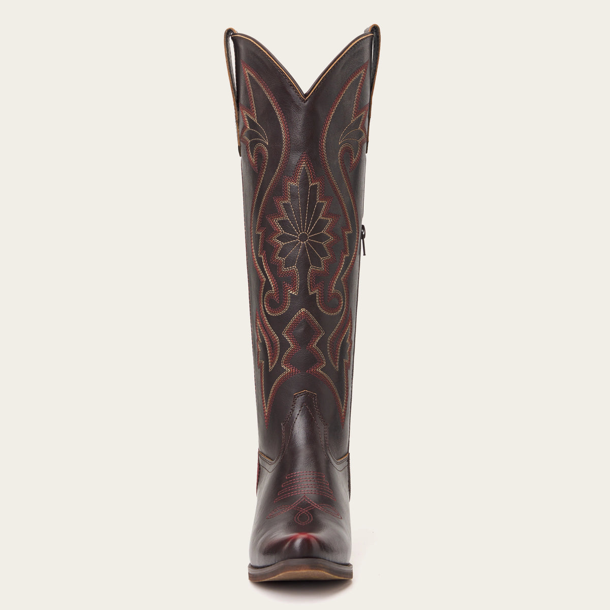 The Roswell - Mahogany Tall Embroidered Cowgirl Boots with Side Zipper