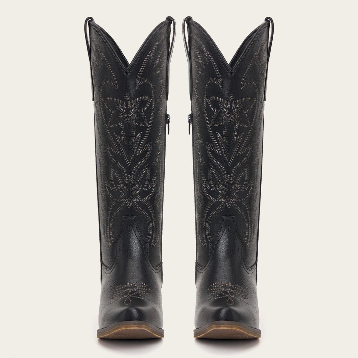 The Molly Wood - Black Starburst Embroidered Tall Western Cowgirl Boots with Side Zipper