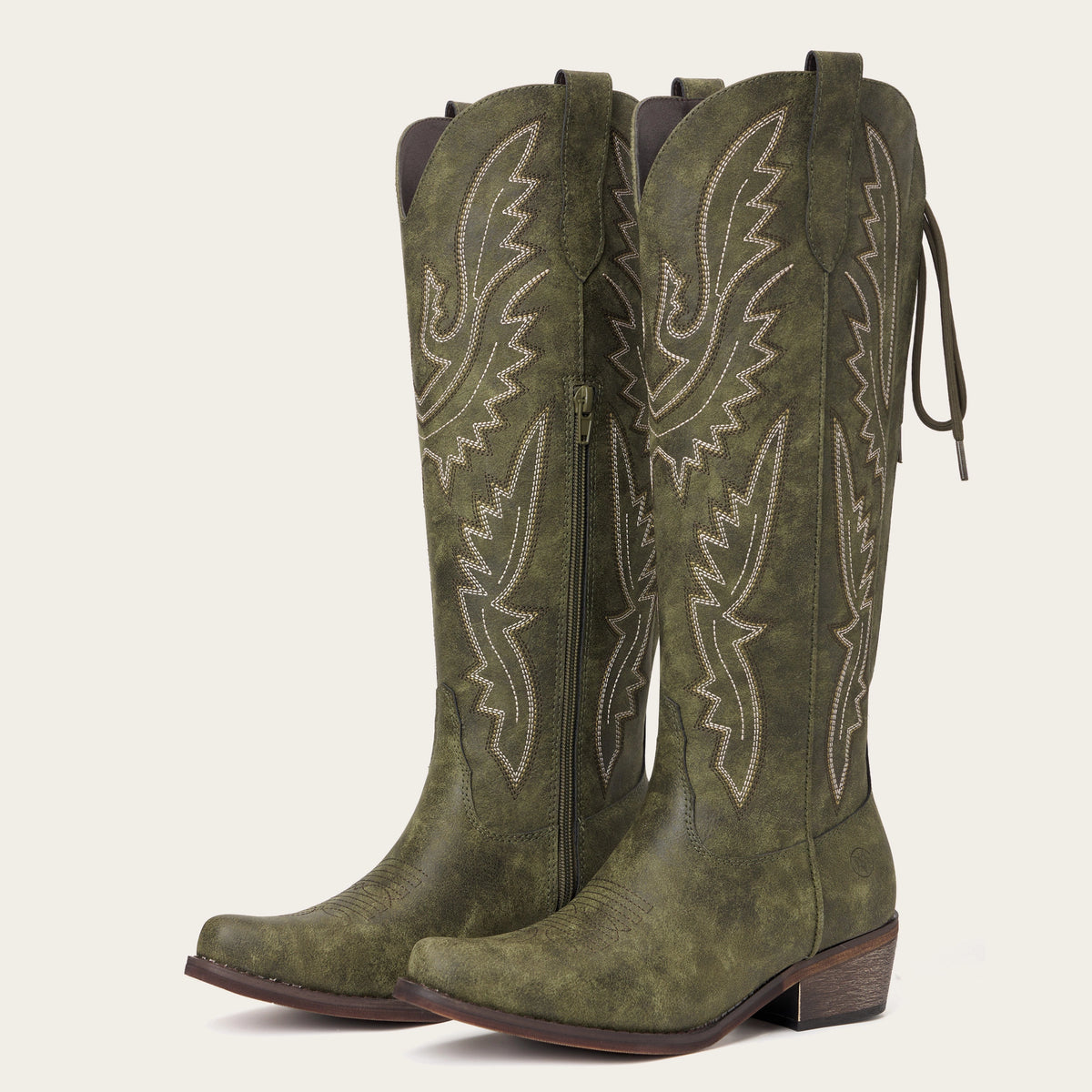The Withersteen - Olive Adjustable Wide Calf Soft Snip Toe Tall Western Cowgirl Boots
