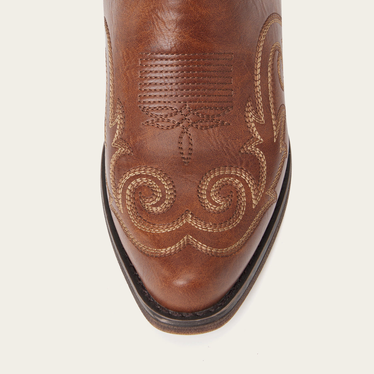 The Jolene - Cognac Scroll Embroidered Snip Toe Cowgirl Boots with Side Zipper