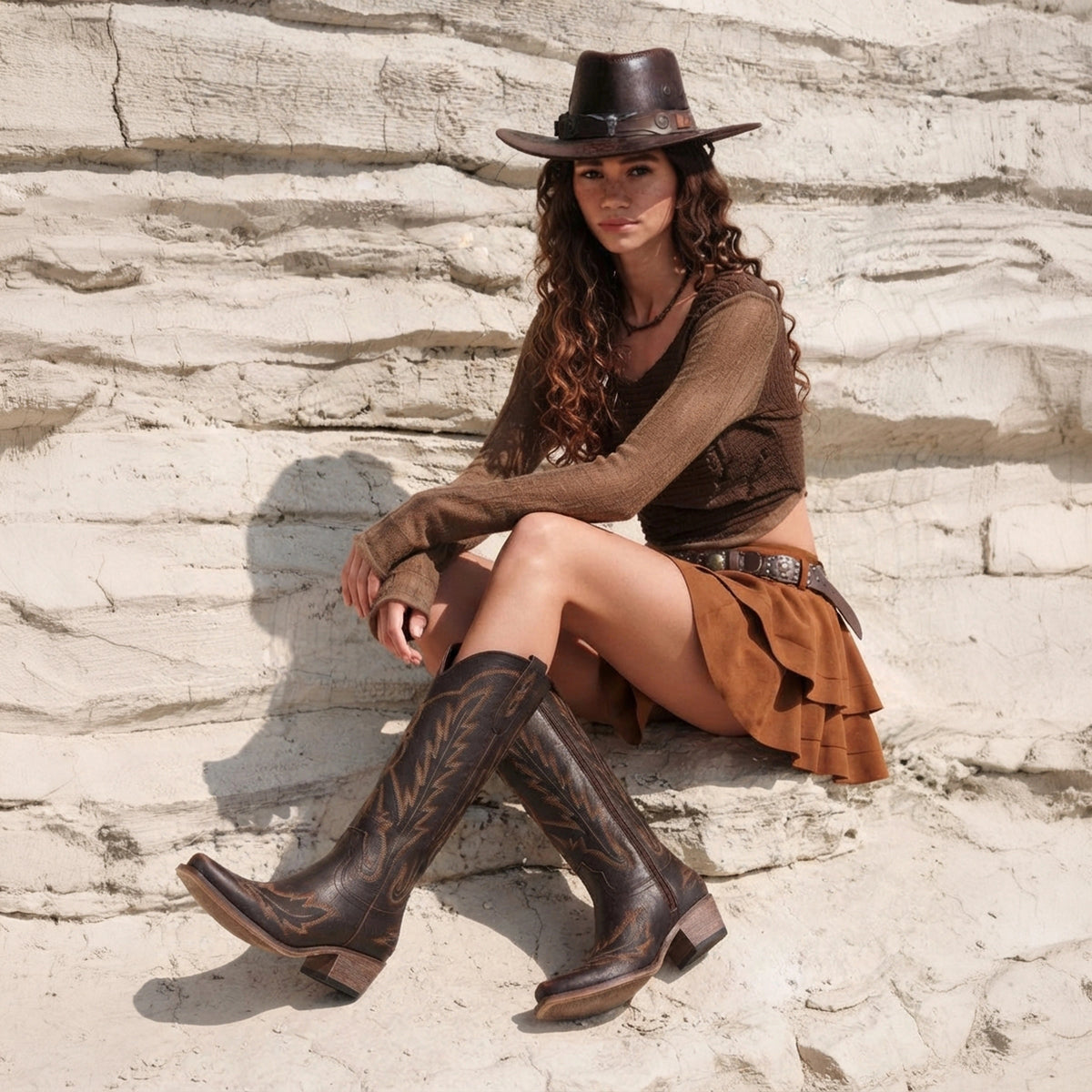 Dark Brown Cowgirl Boots for Women | Classic Embroidered Western Boots