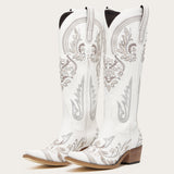 The Aurelia - Sparkle Western Boots in White Embroidered & Rhinestone