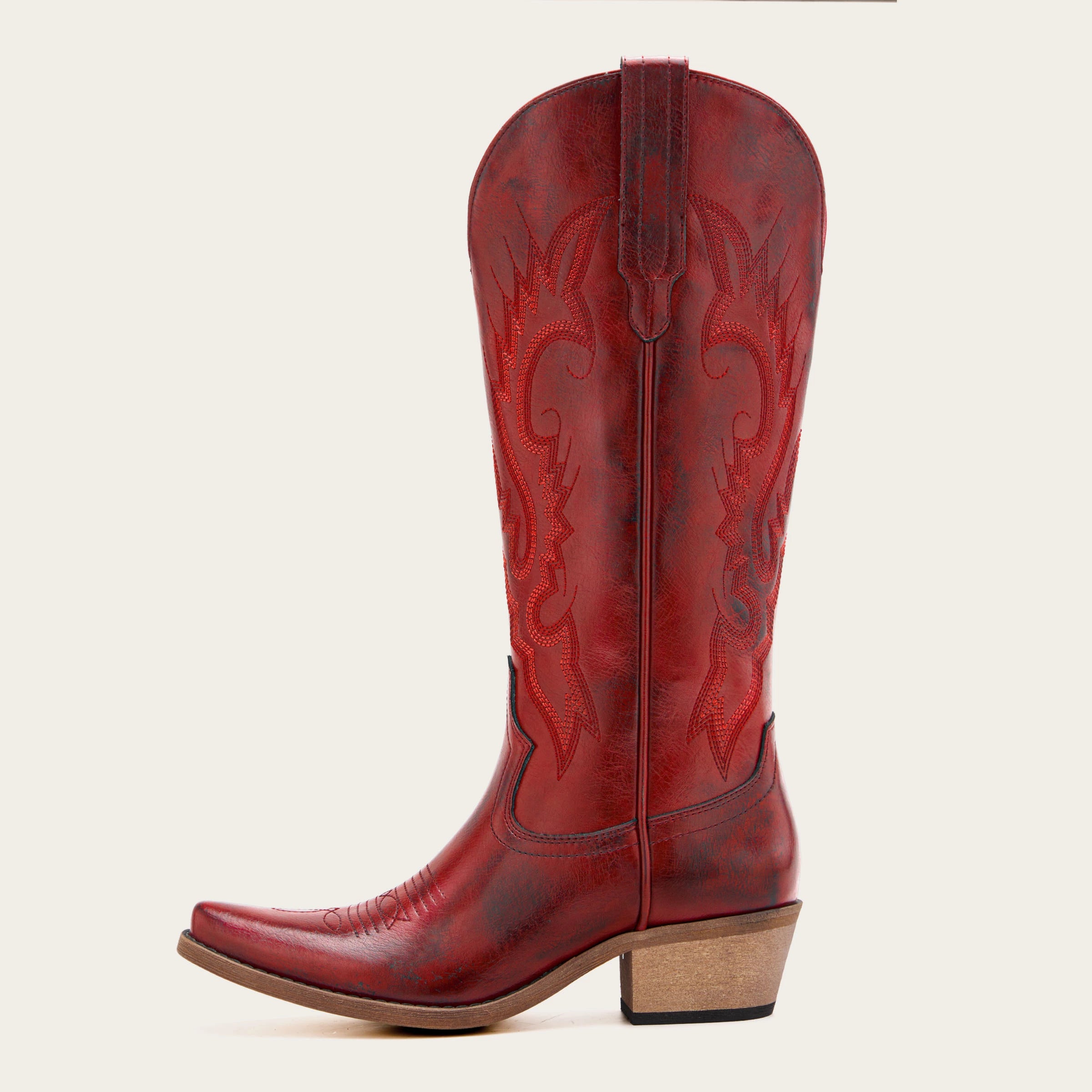 The Phoenix - Crimson Short Tall Cowboy Boots with Classic Western Embroidery