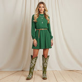 The Aurelia - Sparkle Western Boots in Olive Green Embroidered & Rhinestone