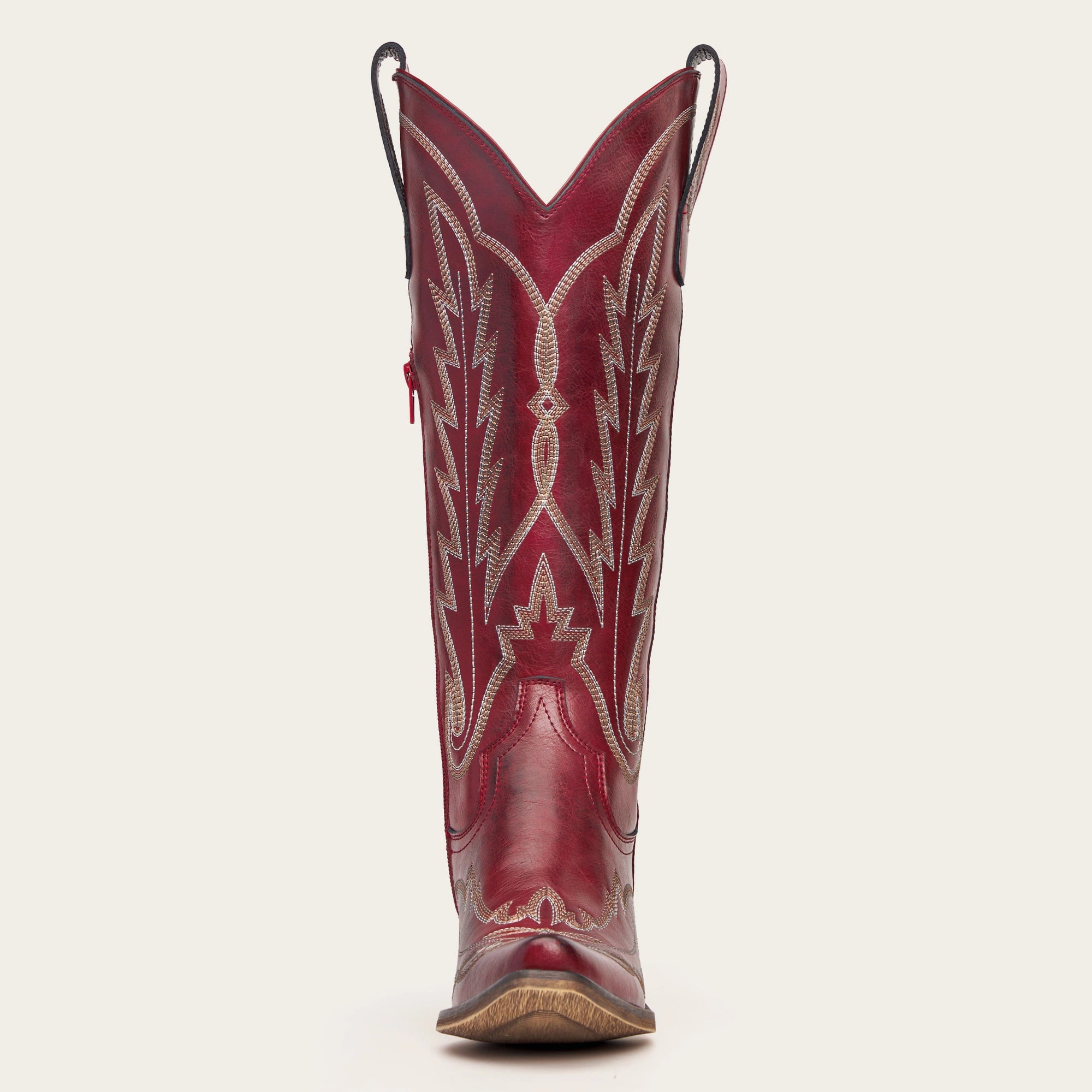 The Rosemary - Crimson Leather Classic Tall Cowgirl Boots with Embroidery