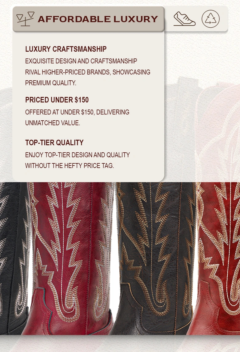 The Rosemary - Crimson Classic Tall Cowgirl Boots with Embroidery