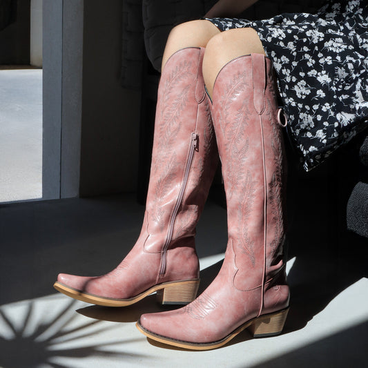 The Cattle – Dusty Rose Tall Western Boots with Tonal Embroidery