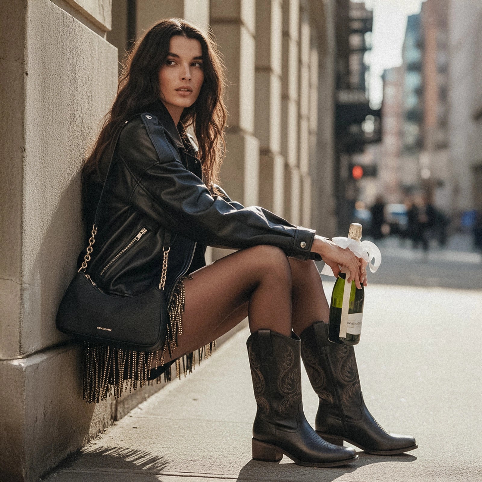 The Bronco - Black Square Toe Embroidered Mid-calf Cowgirl Boots
