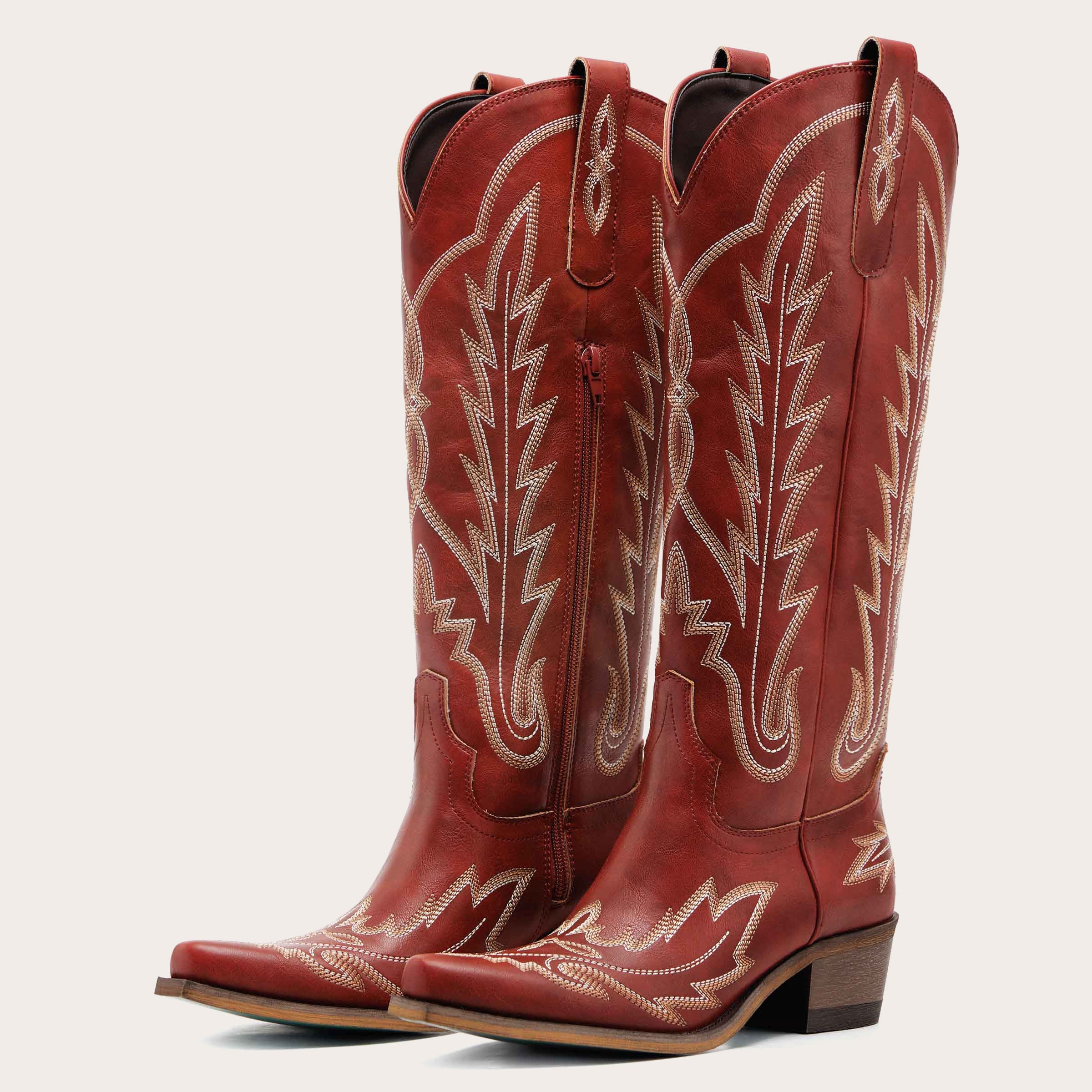 Medium Red Riding Boots REDTOP Red Classic Tall Cowgirl Boots with Embroidery - The Rosemary ...