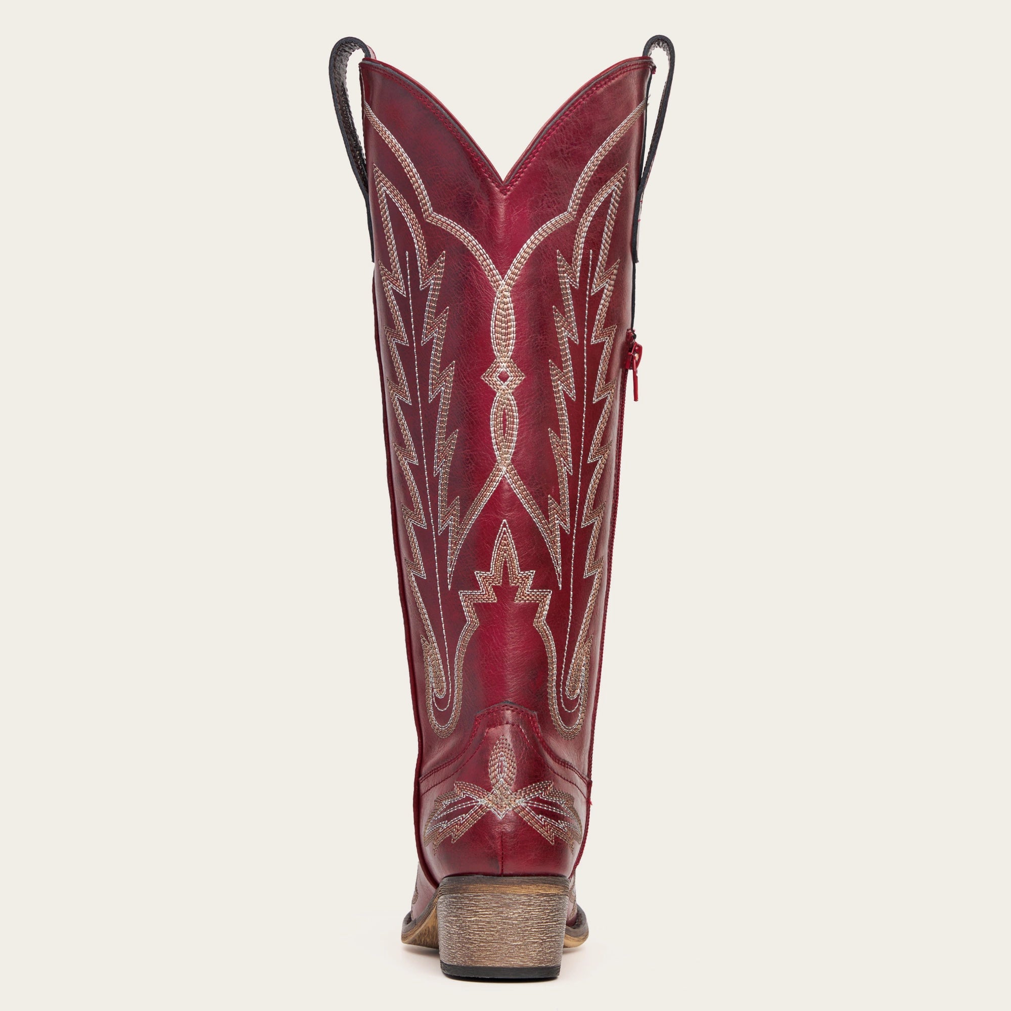 The Rosemary - Crimson Leather Classic Tall Cowgirl Boots with Embroidery
