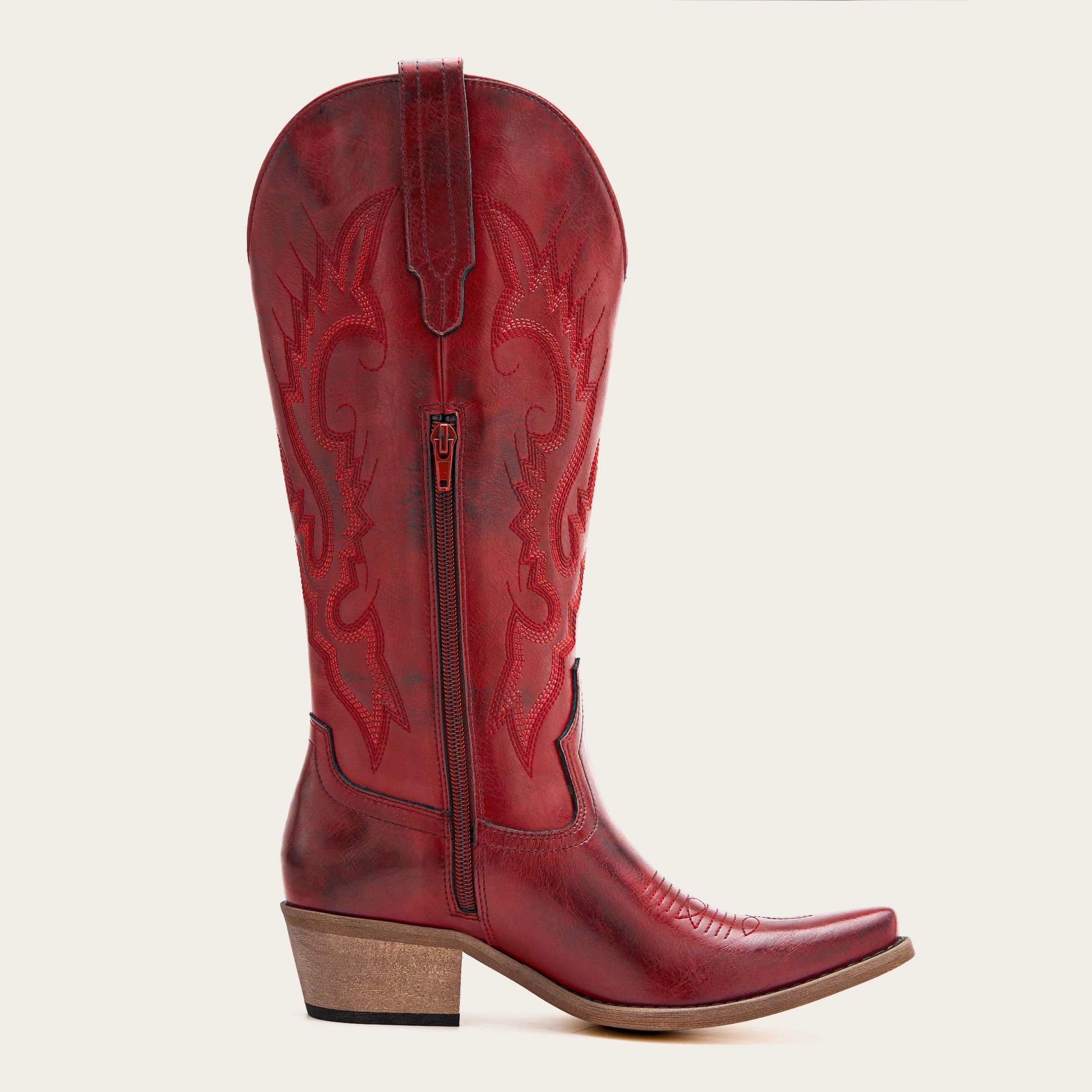 The Phoenix - Crimson Short Tall Cowboy Boots with Classic Western Embroidery