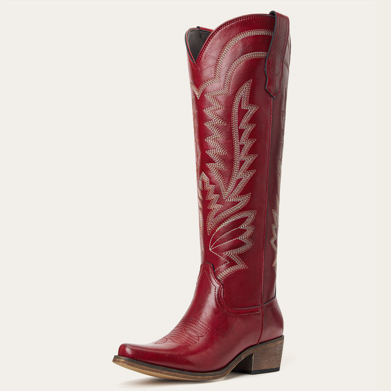 The Laurey - Crimson Embroidered Cowgirl Boots with Classic Western Flair