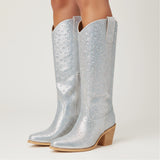 The Stardust – Crystal-Covered Silver Tall Cowgirl Boots