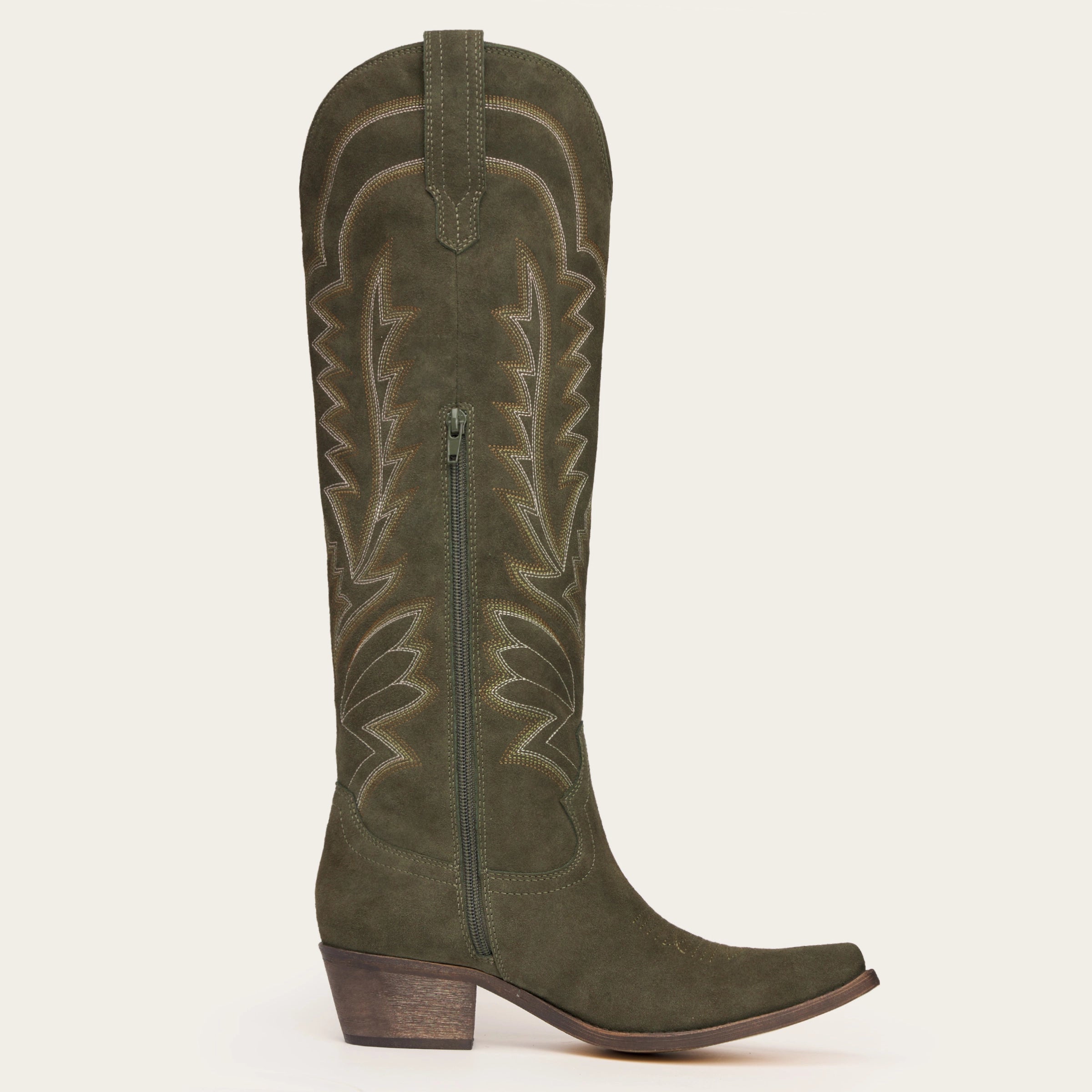 The Laurey - Olive Suede Embroidered Cowgirl Boots with Classic Western Flair