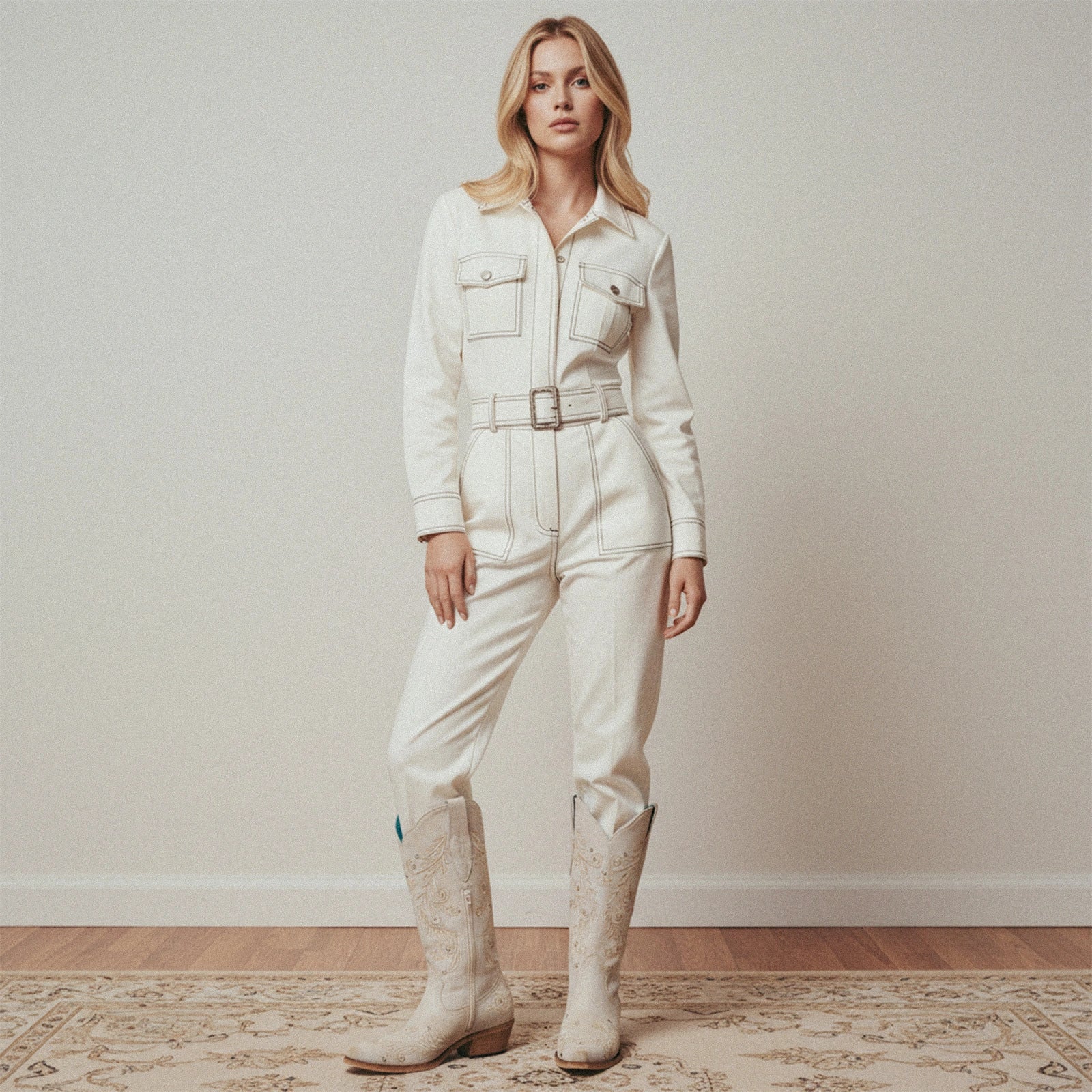 The Everly – Ivory Cowgirl Boots with Vine Embroidery and Crystal Accents