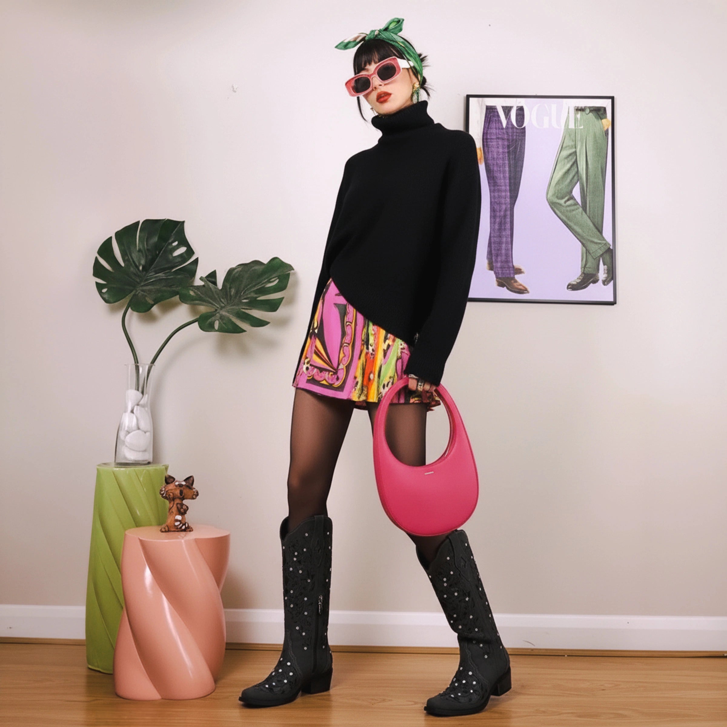 The Ballou - Charcoal Embroidered Cowgirl Boots with Rhinestone and Cutouts