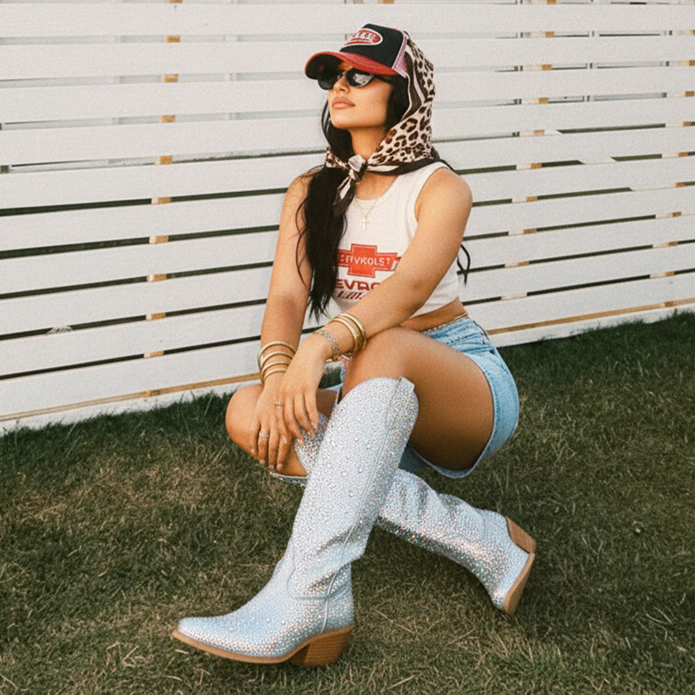 The Stardust - Crystal Covered Silver Tall Cowgirl Boots
