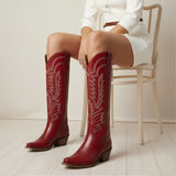 The Laurey - Crimson Embroidered Cowgirl Boots with Classic Western Flair
