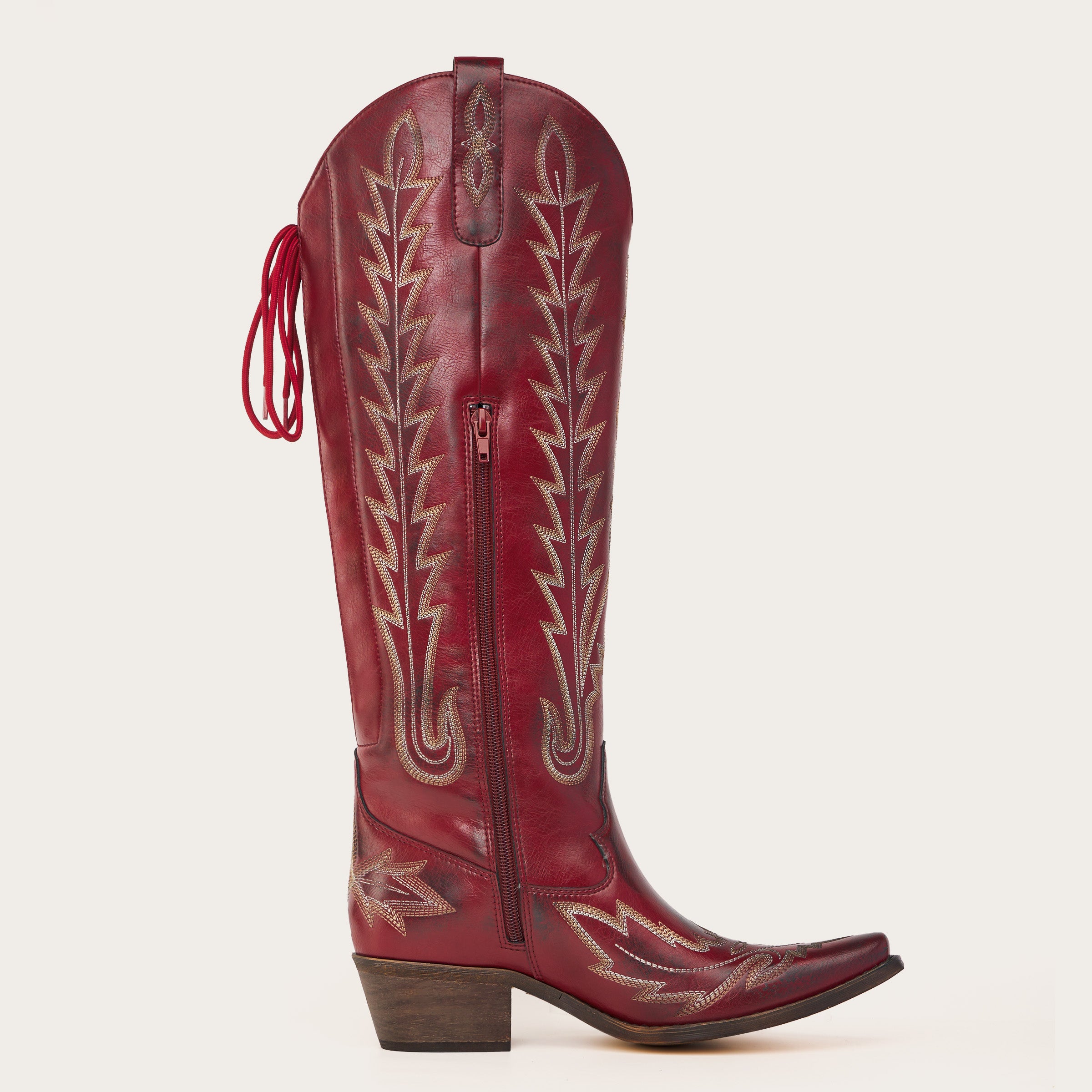 Eula - Long Red Cowgirl Boots with Intricate Western Embroidery – Redtop