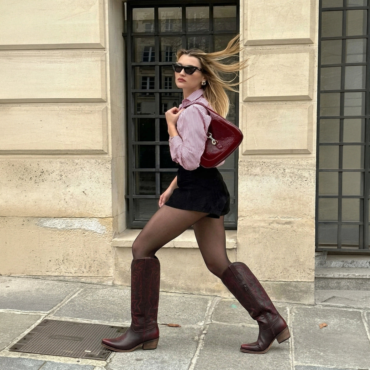 The Molly Wood - Mahogany Embroidered Tall Western Cowgirl Boots with Side Zipper