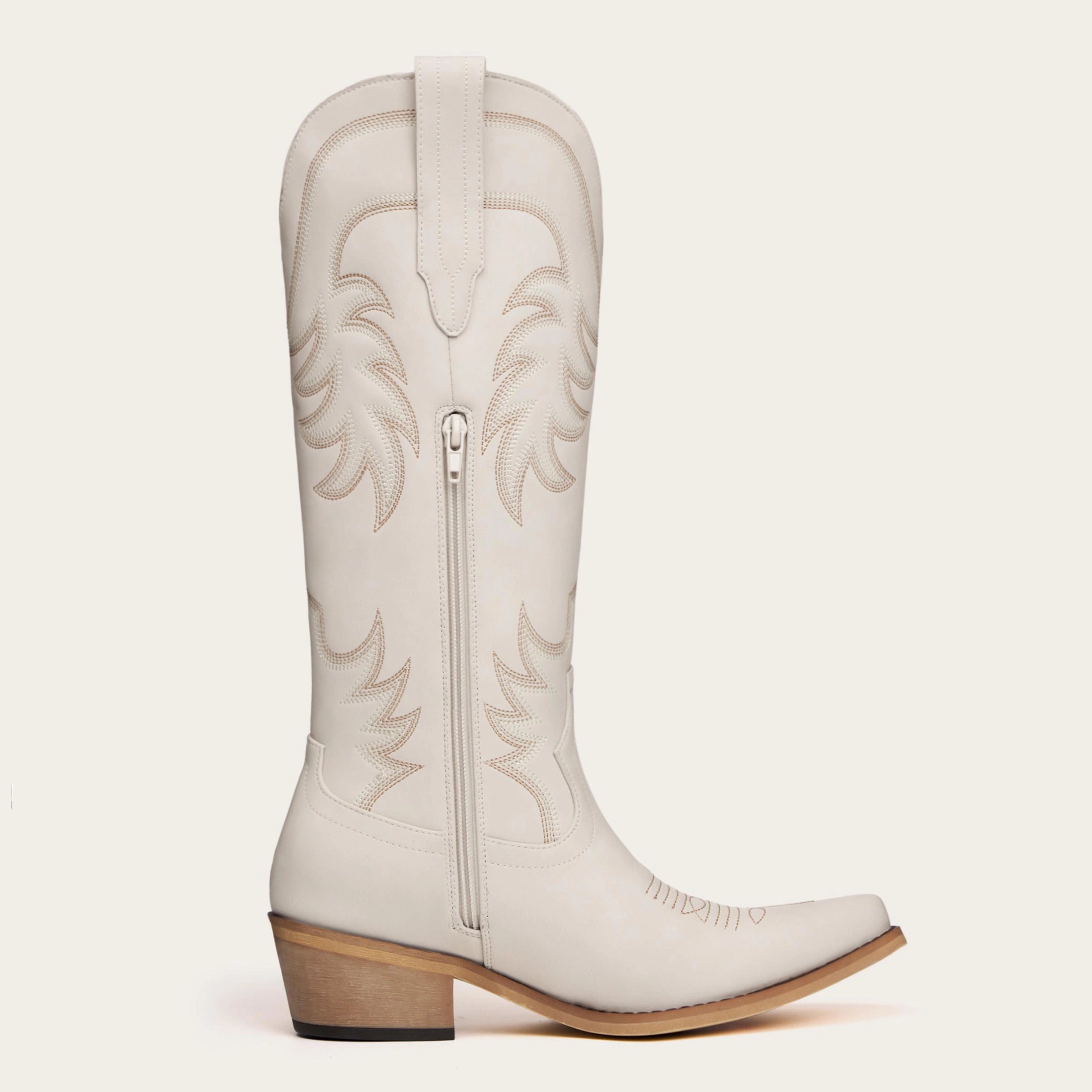 The Elizabeth - Cream Cowgirl Boots with Timeless Elegance Embroidery