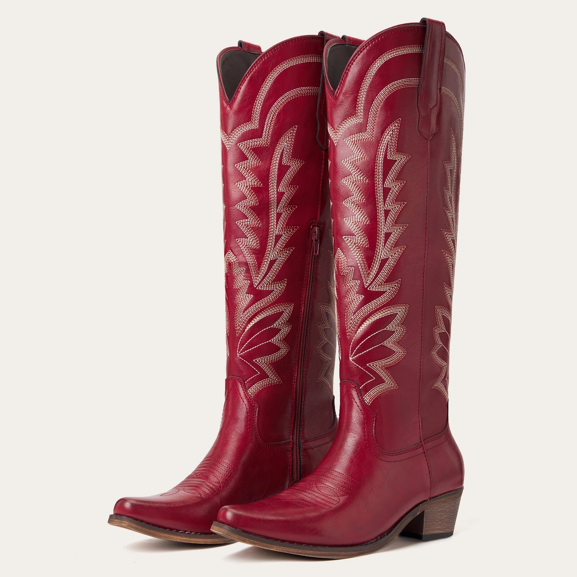 The Laurey - Crimson Embroidered Cowgirl Boots with Classic Western Flair