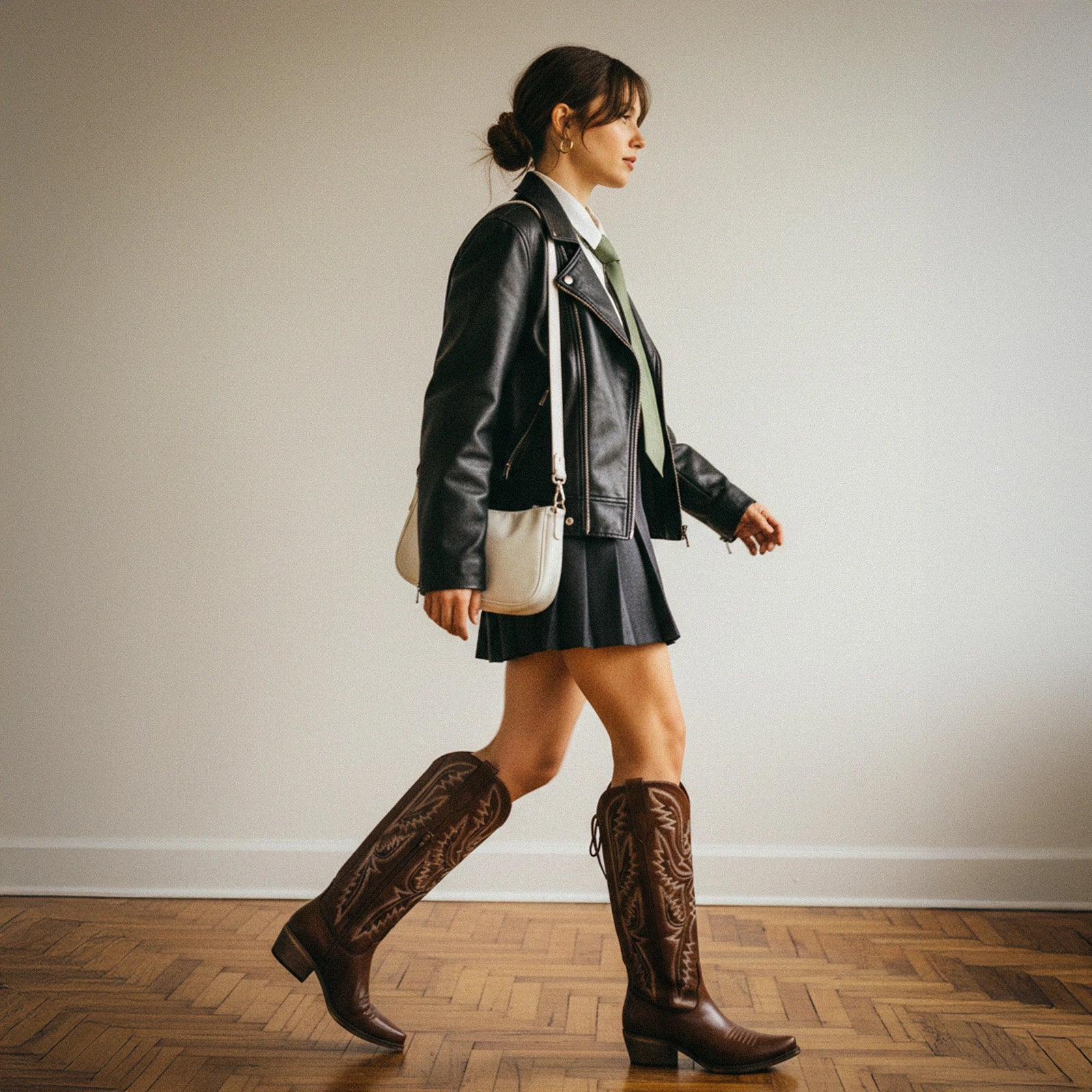 The Withersteen – Brown Tall Cowgirl Boots with Bold Embroidery and Lace-Up Back