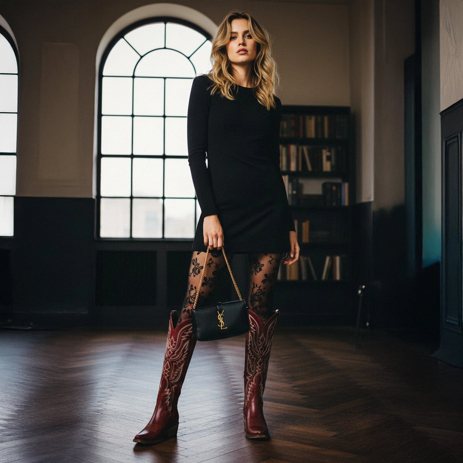 The Withersteen – Red Tall Cowgirl Boots with Bold Embroidery and Lace-Up Back